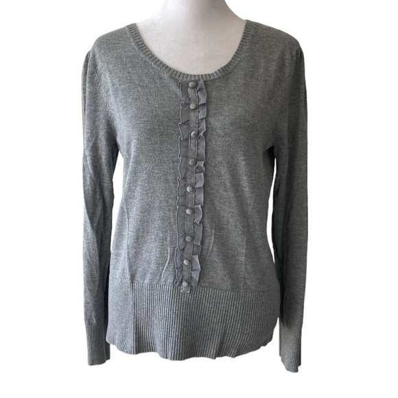 Apt. 9  medium gray sweater ruffles buttons crew neck - Picture 1 of 10